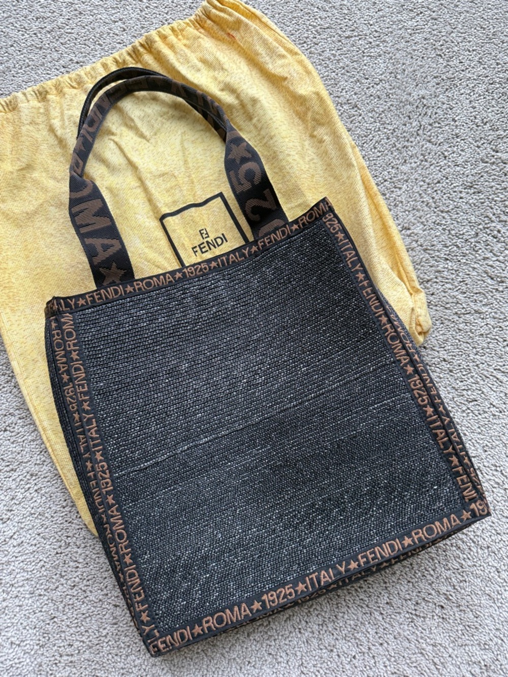 Fendi Raffia Logo Trim Messenger Tote
